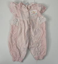 little me Vintage pink striped short sleeve button up jump suit 18m baby O9 - $16.03