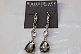 White House Black Market French Wire Earrings Silver W Black Dangle Gems... - $17.79
