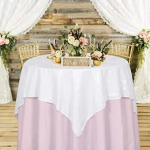 New Small Tablecloth Square 36X36 Inch Iridescent White Sequin Tablecloth Glitte - £40.41 GBP