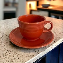 Fiestaware Fiesta Homer Laughlin China Cup and 6&quot; Saucer Set Orange USA - £15.96 GBP