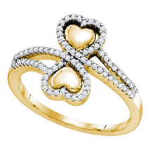 10kt Yellow Gold Womens Round Diamond Double Heart Bypass Ring 1/4 Cttw - £366.90 GBP