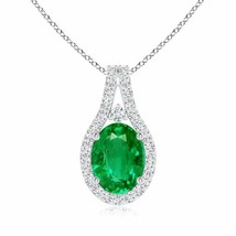ANGARA Classic Emerald and Diamond Halo Pendant in 14K Solid Gold | 18&quot; Chain - £2,411.62 GBP