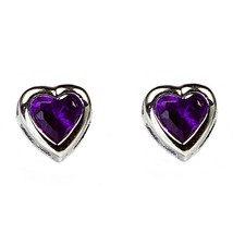 925 Argent 4MM Coeur Simulé Améthyste Biseau Ensemble Solitaire Bébé Boucles - £26.21 GBP