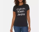 Calvin Klein Jeans Ladies&#39; Size Large Short Sleeve Logo Tee, Black - $12.99