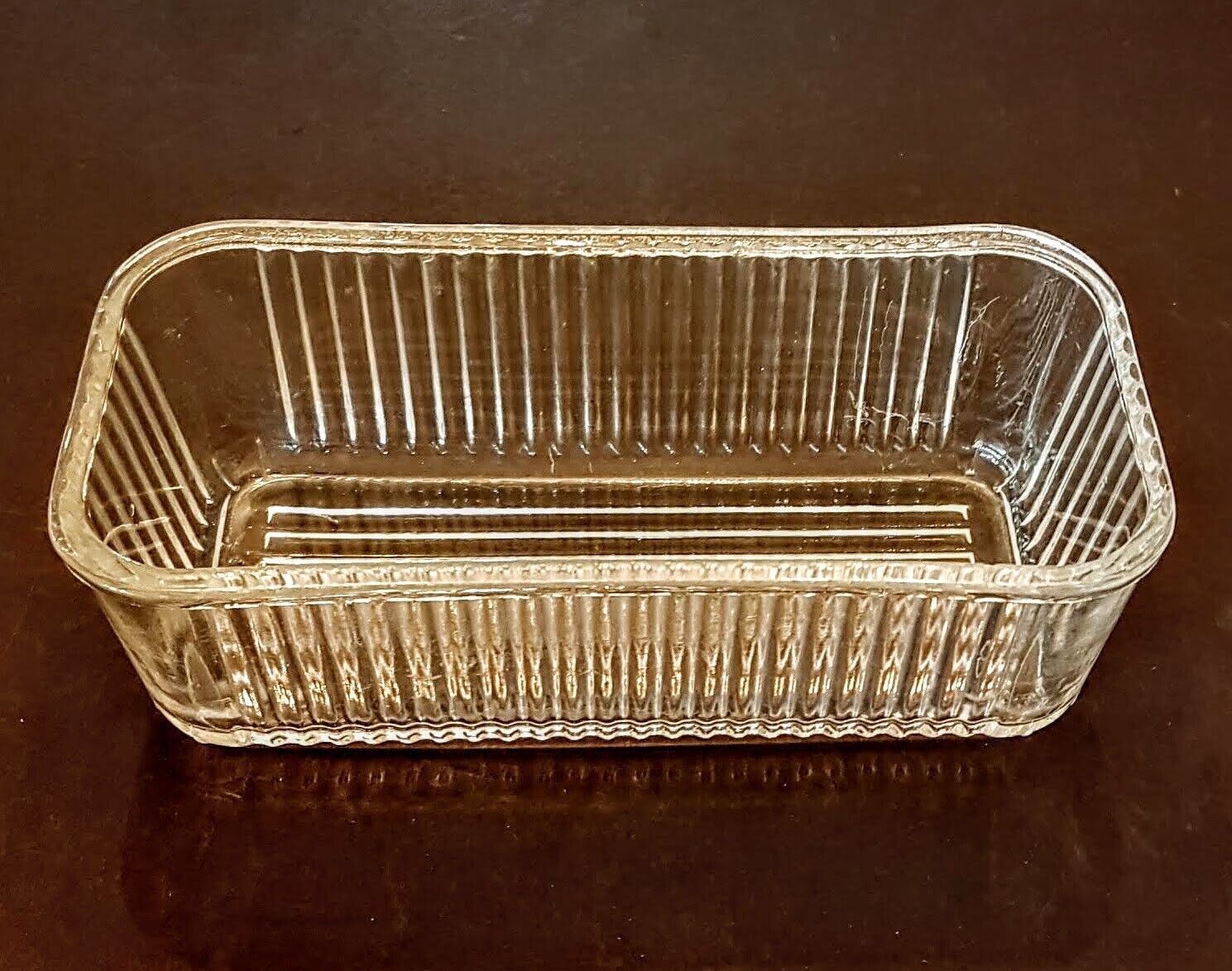 Primary image for Federal Ribbed Glass Bread Loaf Pan Open Refrigerator Jar Storage dish 8.5" x 4"