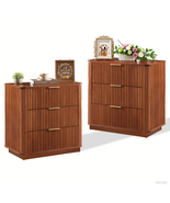 Modern Walnut 3-Drawer Dresser Chest Nightstand 2PCS Curved Design - €324,37 EUR