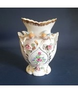 Vintage Porcelain Vase with Hand Painted Embossed Angels, Flowers & Gold Accents - £75.63 GBP