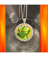 Kermit The frog 925 silver necklace pretty rhinestones beautiful Muppets... - $26.04 CAD