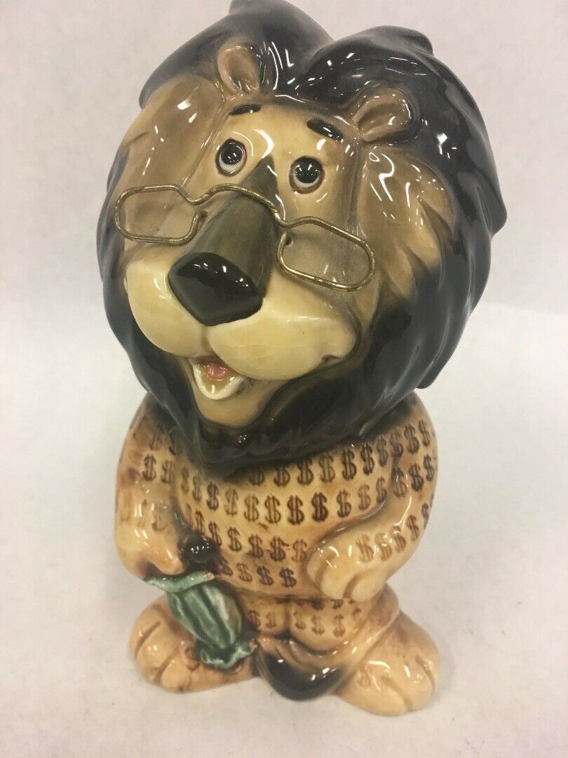 Vintage Lefton Hubert the Lion Bank with Glasses Harris Bank Chicago H13384 - $24.25