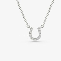 0.10CT Real Moissanite 14K White Gold Plated Mini Lucky HorseShoe Charm Necklace - £66.48 GBP