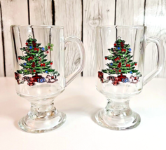 Luminarc Christmas Tree Holly Glass Mugs Set of 2 Vintage Holiday Hostes... - $275.14 MXN
