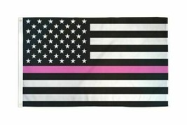 (2 PACK) 3x5 Thin Pink Line American USA Flag Breast Cancer Awareness Women  - £15.71 GBP