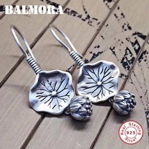 BALMORA Real 925 Sterling Silver Lotus Flower Drop Dangle Earrings for Women Mot - £19.69 GBP