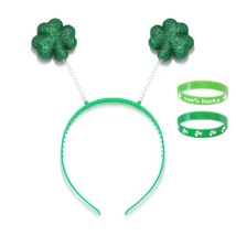 3Pcs St Patricks Day Headband Clover Bracelet Set Green Headbands with Shamrocks - £19.76 GBP