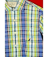 Nautica Mens M Button Front Summer Plaid Shirt Blue White Red Yellow PER... - $15.90