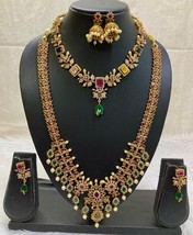 Indian Bollywood Style Gold Plated Choker CZ Necklace Long Haram Jewelry Set - £113.90 GBP