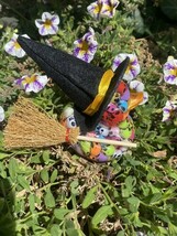 Skull Duck With Witch hat And Broom &amp; Multi Colored Skulls! Halloween Decor - $22.77