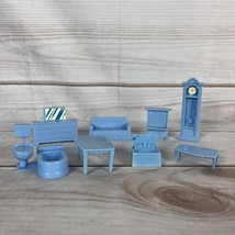 Vintage Light Blue Plastic Doll House Furniture Dresser Couch Table Tub Toilet - £13.36 GBP