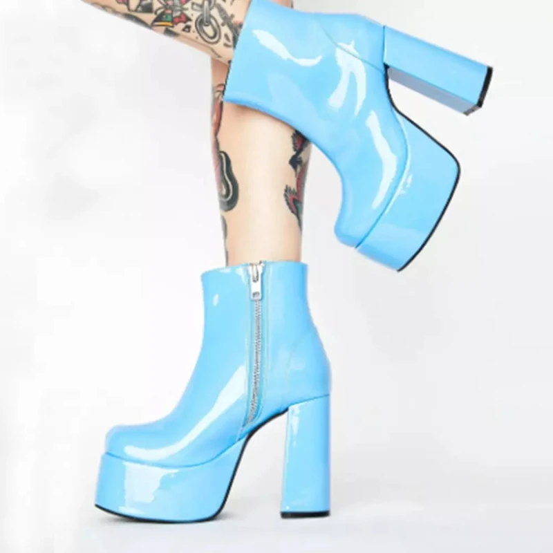 SIMLOVEYO 2024 Ladies Ankle Boots Zip Round Toe Platforms Candy Color   Heel US1 - £187.82 GBP