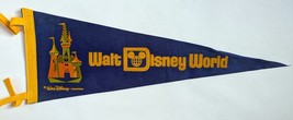 Vintage Walt Disney World Blue &amp; Gold 24&quot; Pennant Castle Logo - $21.29