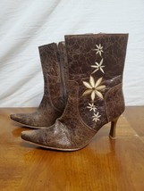 Los Canelos* Brown Flower Mexican Ostrich Ankle Mid Calf Bootie Boots Si... - $44.95