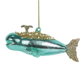 Dept 56 Blue Pearl Bay Whale Glass Christmas Ornament  - £9.64 GBP
