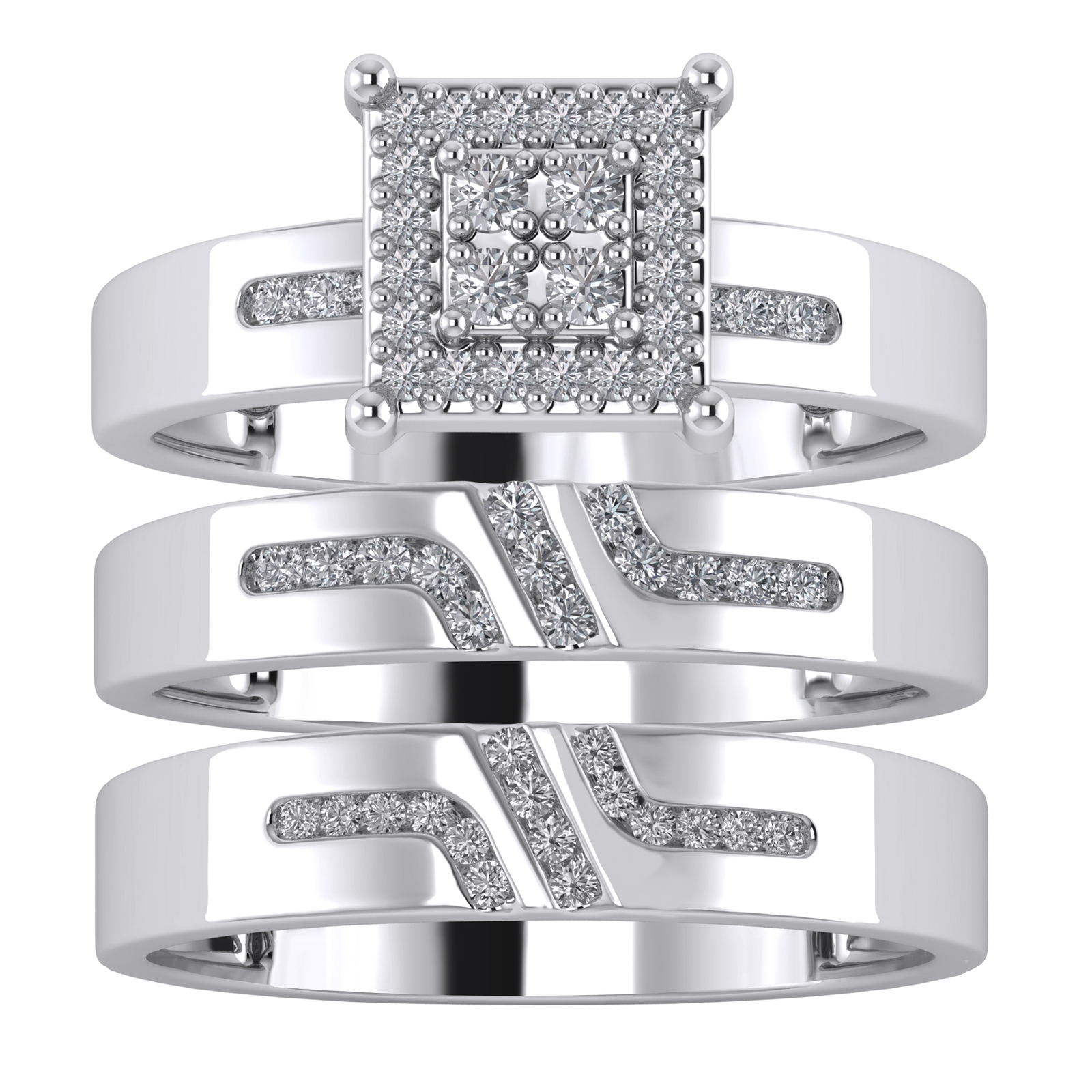 0.38 Ct Natural Diamond 10k Solid White Gold Engagement Wedding Trio Ring Set - $556.35