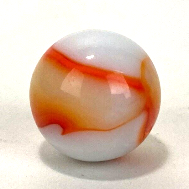 Big Vintage Marble - 23mm - Milk Glass w/ Orange Swirl Patch - Masher - $9.50