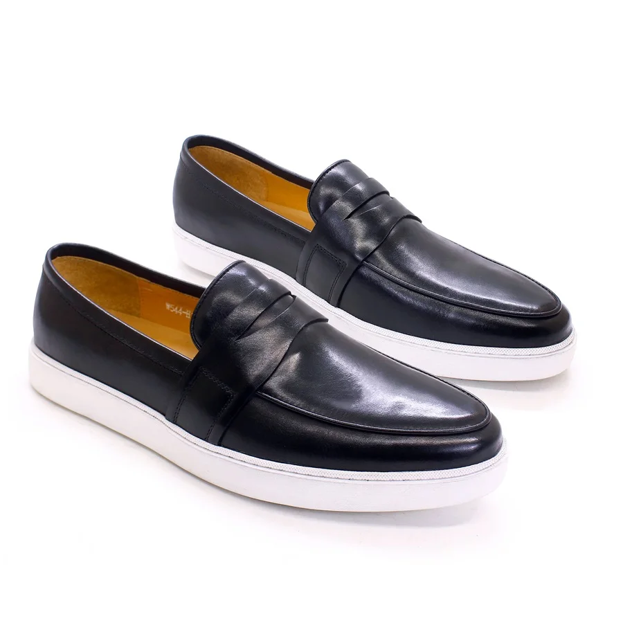 Leather Casual Men Shoes Classic Solid Color Flat Loafers Fashion Comfor... - £110.42 GBP
