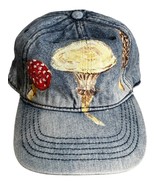 Women&#39;s Washed Cotton Twill Baseball Hat Blue Denim w/handpainted mushrooms - $26.77 CAD