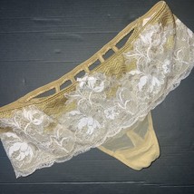 Victoria&#39;s Secret S THONG Panty GOLD White Lace VERY SEXY SEDUCTION RARE!!! - $49.49