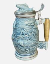 Vintage 1990 Avon &quot;Freshwater Fishing&quot; Stein Blue Handcrafted in Brazil #241291 - £31.37 GBP