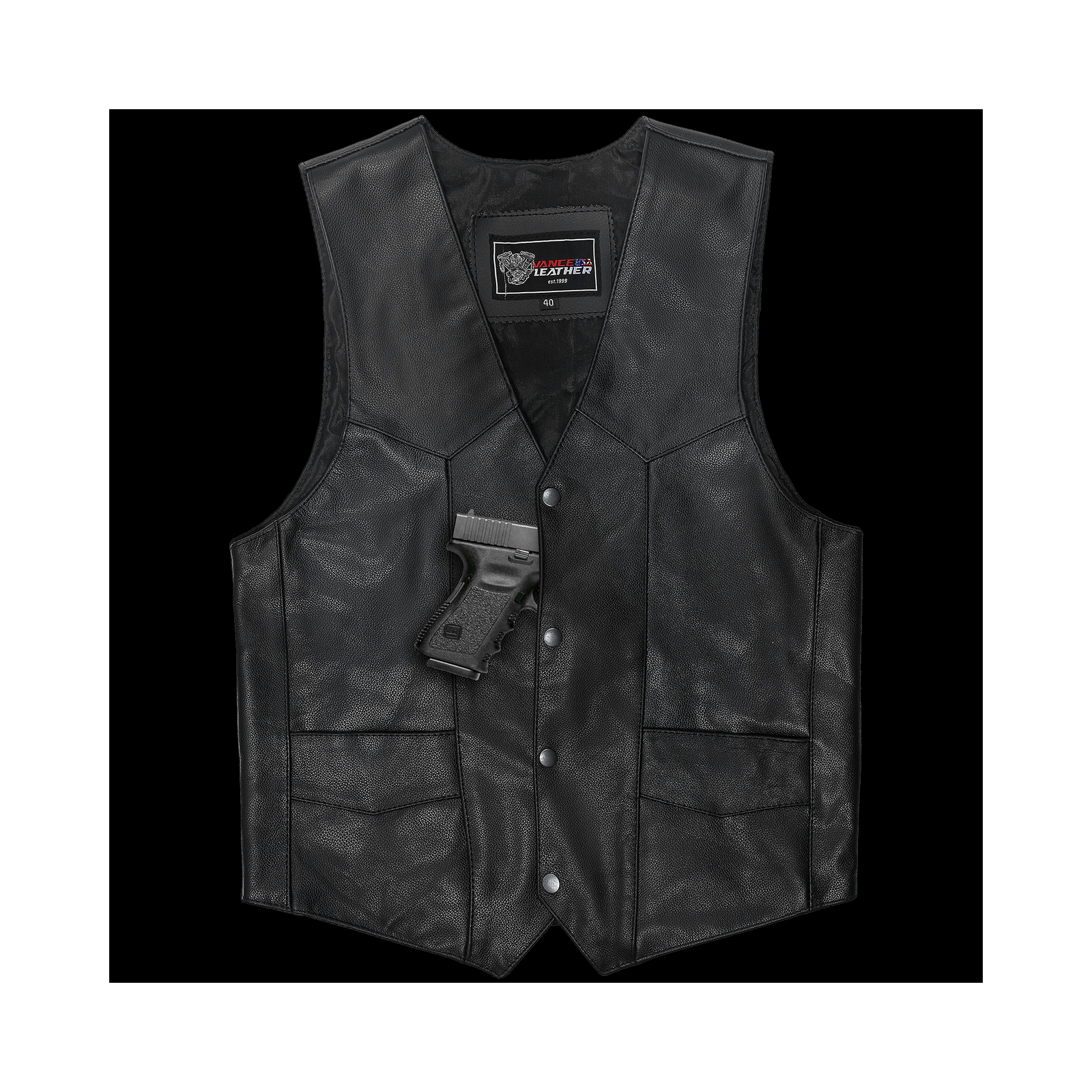 Leather Vest Plain Sides Conceal Carry Pockets Single Seam Back - £42.01 GBP+