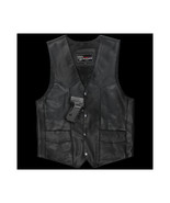Leather Vest Plain Sides Conceal Carry Pockets Single Seam Back - $75.94 CAD+