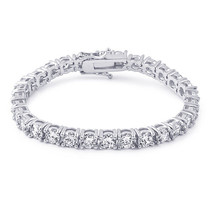 Unisex 34Ct 1 Row Simulated Tennis Bracelet 14K White Gold Plated Brass 8&quot; - £126.51 GBP
