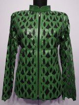 Plus Size Green Leather Leaf Jacket Women All Colors Sizes Genuine Zip S... - £177.05 GBP