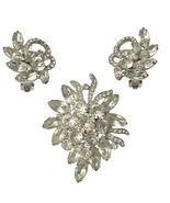Eisenberg Ice Demi-Parure Brooch &amp; Clip Earring Signed Set Swarovski Rho... - $138.57