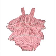 Vintage Carters Bubble Romper Pink Ruffle Lace Trim Tiered Girl Baby 12 ... - $34.84 CAD