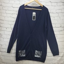 Design History Sweater Womens Sz XL Navy Blue Extra Long Cardigan Sequin... - £19.41 GBP