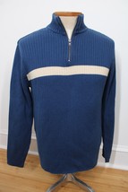 Vtg Y2K American Eagle M Blue Slim Fit Cotton Rib-Knit 1/4 Zip Sweater - £26.83 GBP