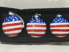 (3) Patriotic 4th of July Red White Blue Glass Flag Ornaments Decor 4&quot; - £22.15 GBP