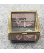 Via Vermont Etched Flower Purple Tint Glass Brass Trinket Box Handcrafte... - $13.99
