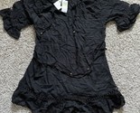Miken Swim Cover Up Dress Drawstring Neck Waist Ruffled Tiered Black Siz... - $14.01