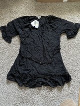 Miken Swim Cover Up Dress Drawstring Neck Waist Ruffled Tiered Black Size Medium - £11.29 GBP