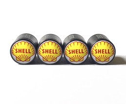 Vintage Shell Gas Tire Valve Stem Caps - Black Aluminum - Set of Four - £12.78 GBP