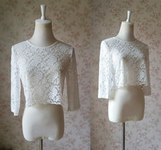 White 3-Quarters Sleeve Lace Top Plus Size Wedding Bridesmaid Lace Top image 1