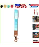 Azure Blue Leather Wristlet Strap Keychain Holder - Durable &amp; Stylish Ac... - $350.61 MXN