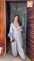 Sky Blue Crepe Top with Farshi Palazzo and Dupatta Set - $50.00