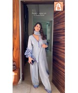Sky Blue Crepe Top with Farshi Palazzo and Dupatta Set - $50.00