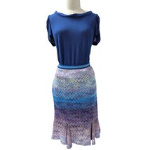 80s VTG Missoni Blue &amp; Purple Classic Zigzag  Knit Skirt w/ Pleats 6/42/... - $668.25